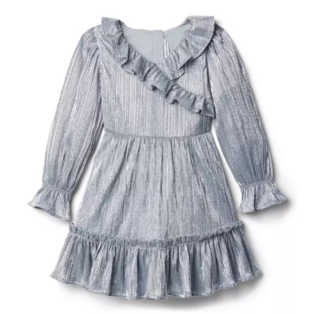 Janie and Jack Metallic Plisse Silver Metallic Ruffle Dress size 10 holiday